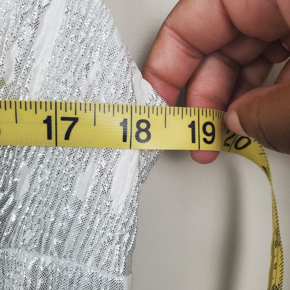 CONNECTED APPAREL | Faux Wrap | Metallic Silver | Lisa Cocktail Dress | Size 14 - Picture 7 of 8